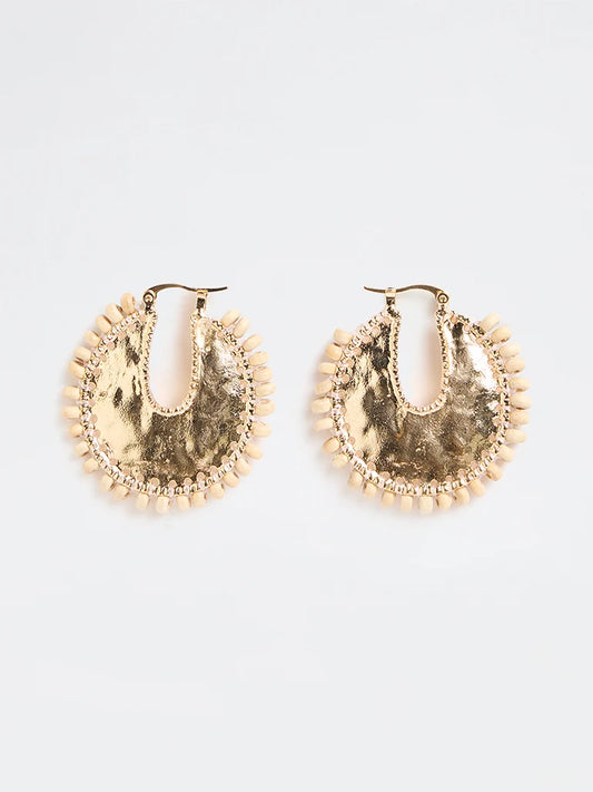 Ivory Beaded Gold Hoop Earrings