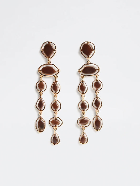 Dark Brown Stone Statement Dangler Earrings
