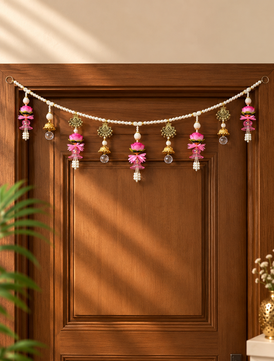 Pink Bloom Pearl Toran for Diwali