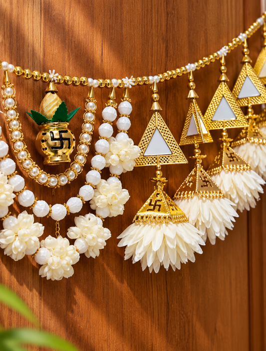 Pearl Swastik Floral Door Toran