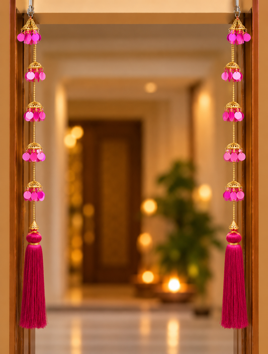 Pink and Gold Door Hanging with Tassels for Diwali Decoration - Set of 2
