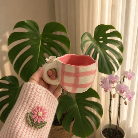 Pink Check Daisy Mug Set of 1
