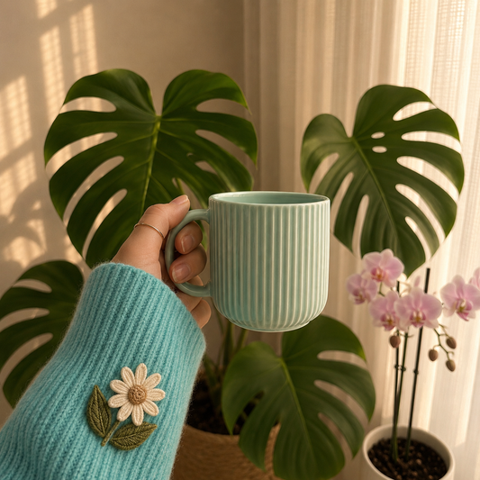 Aqua Ribbed Cup Set of 1