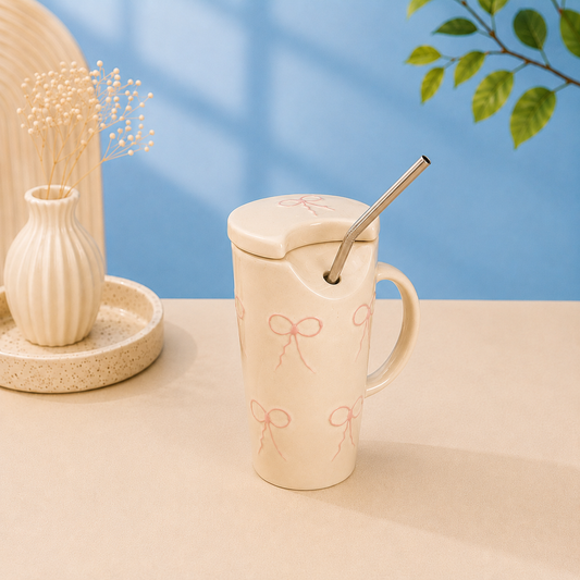 Bow Tumbler with Lid & Straw Set of 1