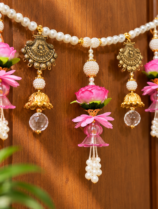 Pink Bloom Pearl Toran for Diwali