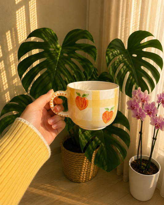 Peach Gingham Mug Set of 1
