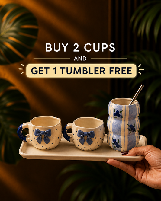 Blue Bow Polka Mug Set + Free Tumbler