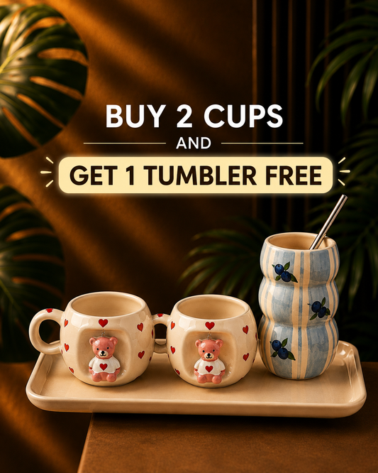 Teddy Hearts Mug Set + Free tumbler