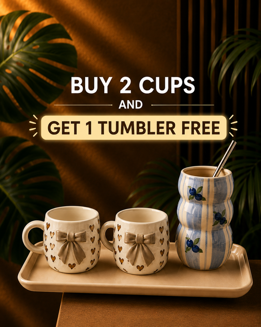 Mocha Bow Mug Set + Free Tumbler