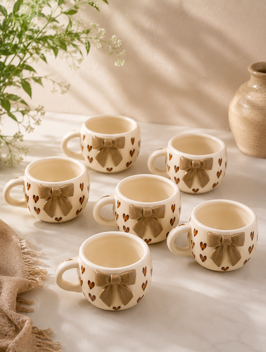 Brown Bow Polka Mug Set of 6