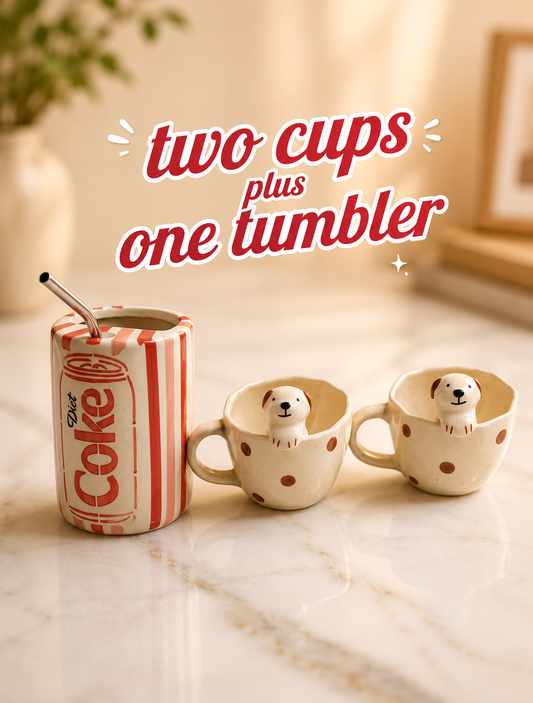 Puppy Peek Mug Set + Coke Tumbler