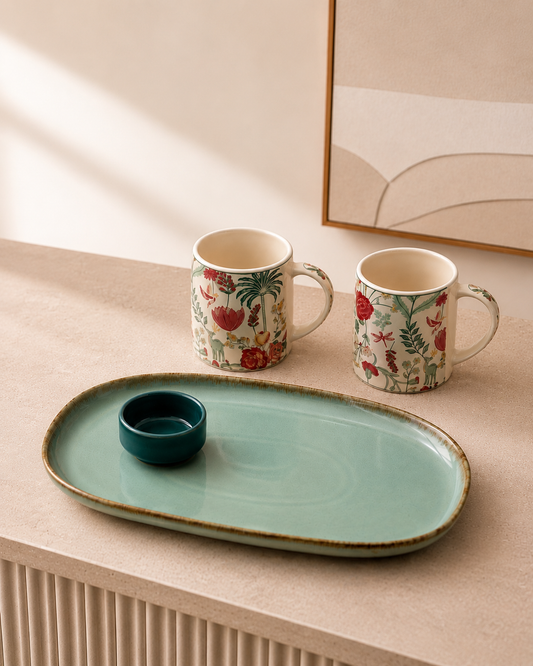 Sage Green Platter & Floral Mug Combo