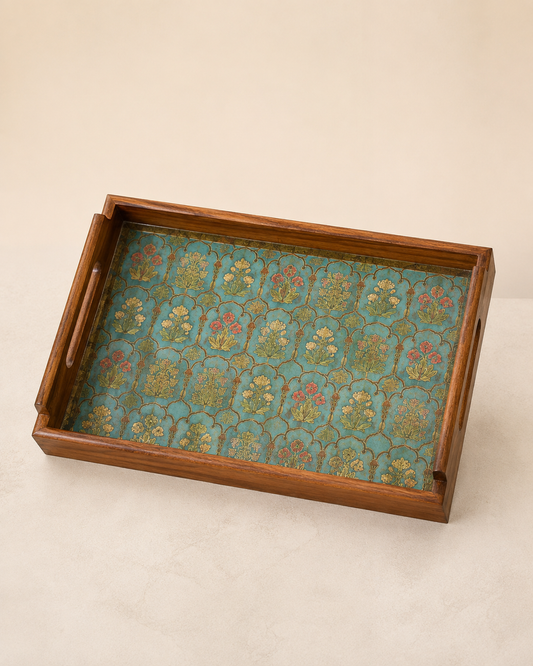 Vintage Floral Wooden Serving Trays - Set of 2