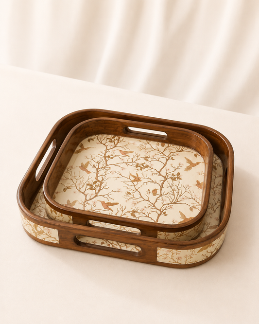 Bird & Branch Wooden Serving Tray Set of 2
