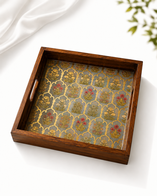 Traditional Floral Wooden Tray Set of 1