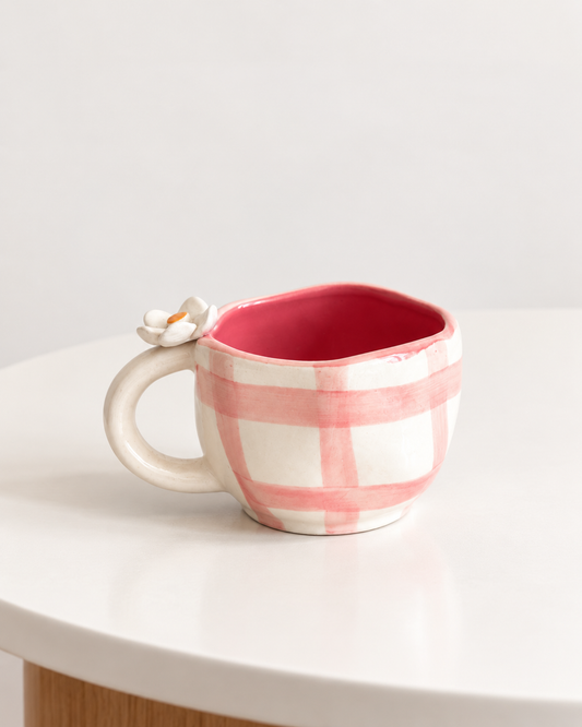 Pink Check Daisy Cup