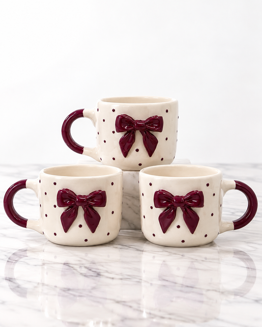 Burgundy Bow Cup - Set of 3