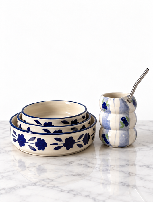 Blue Bloom Bowl Set + Free Blueberry Tumbler