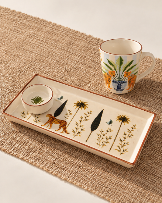 Wild Print Ceramic Cup, Platter & Dip Bowl Set