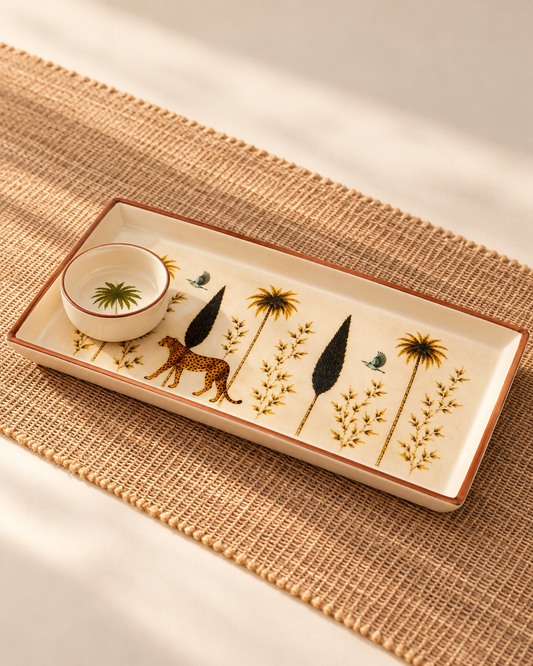 Wild Print Ceramic Cup, Platter & Dip Bowl Set