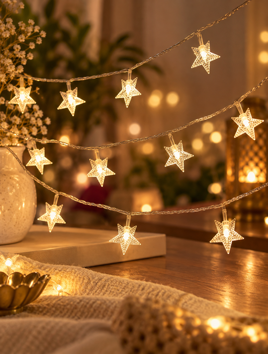 Star LED Fairy Lights – Warm White Decorative String Lights (3 Metres)