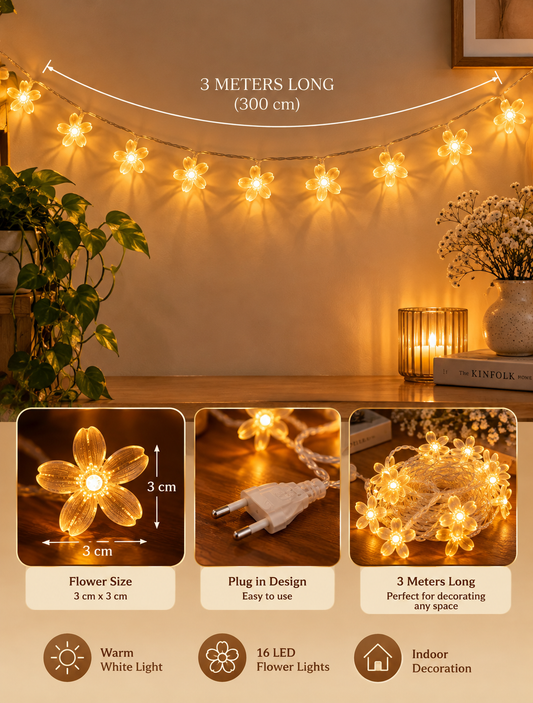 Warm White Flower LED Fairy Lights – 3 Metres