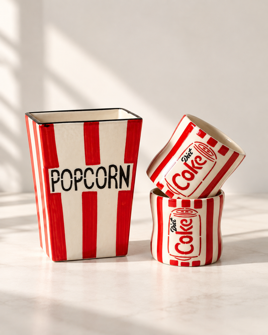 Retro Coke Ceramic Cup Set with Popcorn Tub