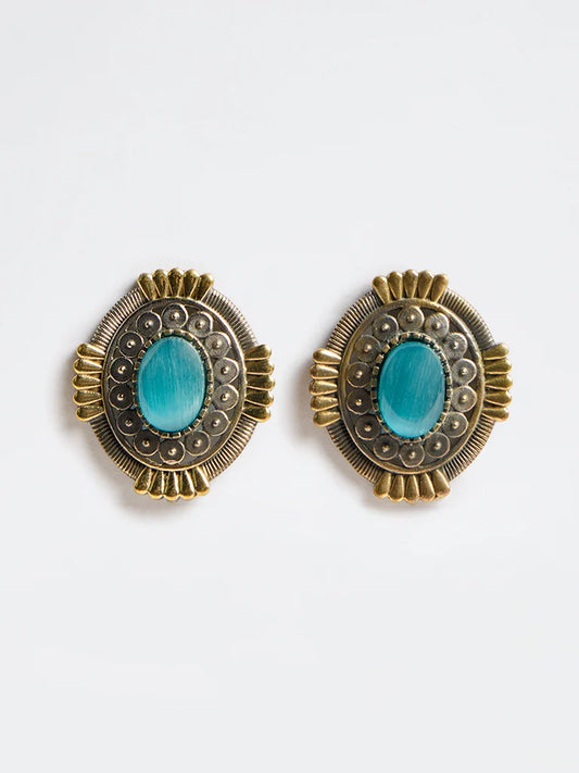 Turquoise Oval Stone Vintage Stud Earrings