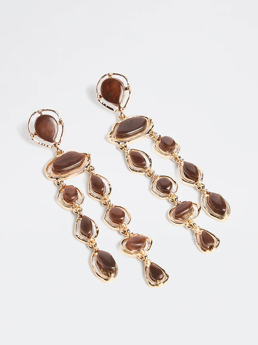 Dark Brown Stone Statement Dangler Earrings