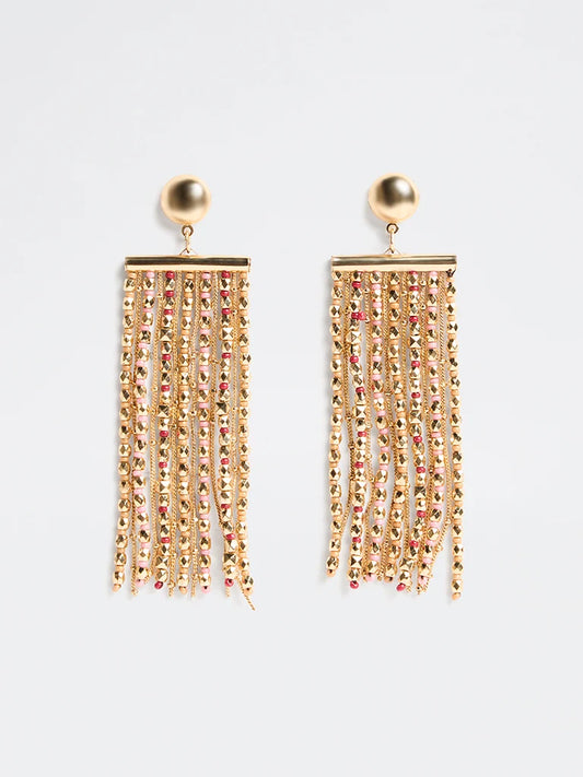 Gold Beaded Statement Dangler Earrings