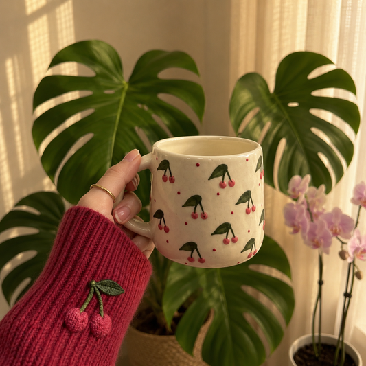 Vintage Cherry Hug Mugs Set + Free Tumbler