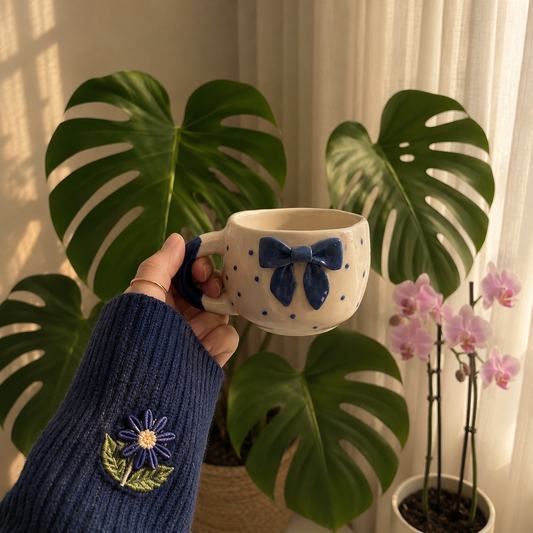 Blue Bow Polka Mug Set of 1