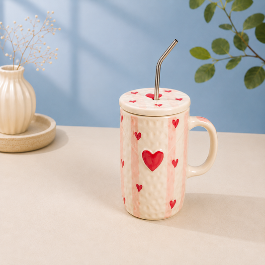 Stripe Hearts Tumbler with Lid & Straw Set of 1