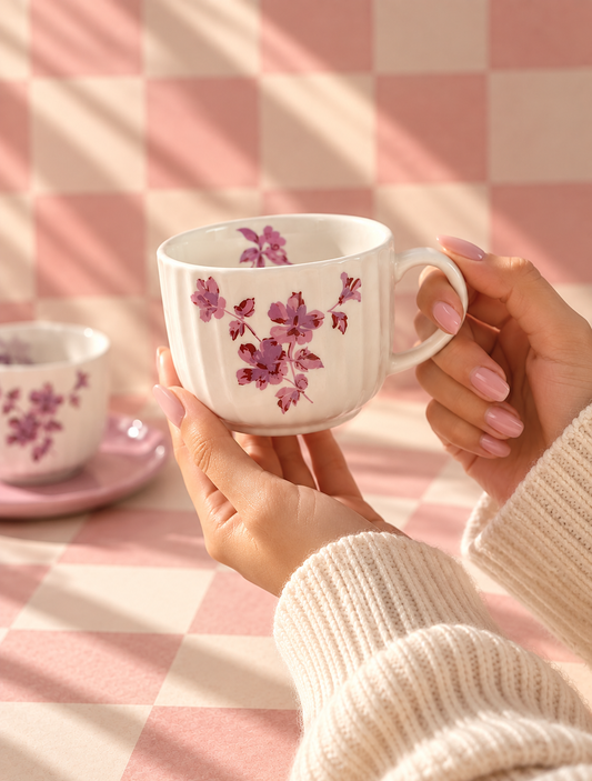 Blush Blossom Tea Cup & Saucer Set of 2