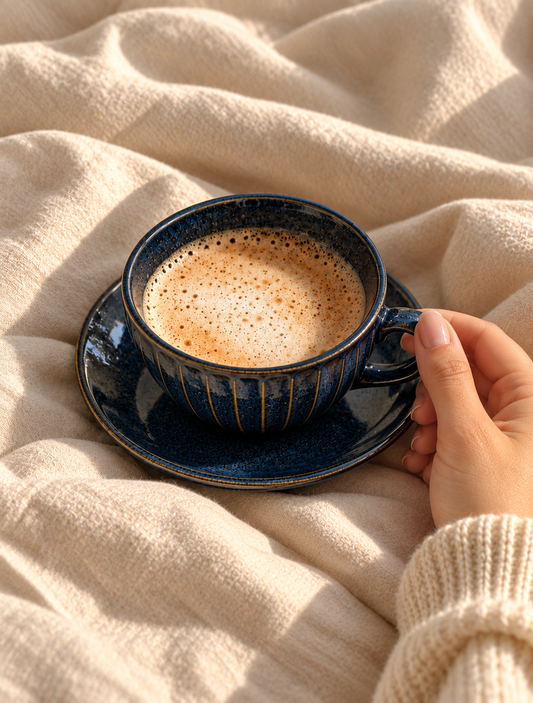 Midnight Navy Stoneware Coffee Cup & Saucer Set of 2