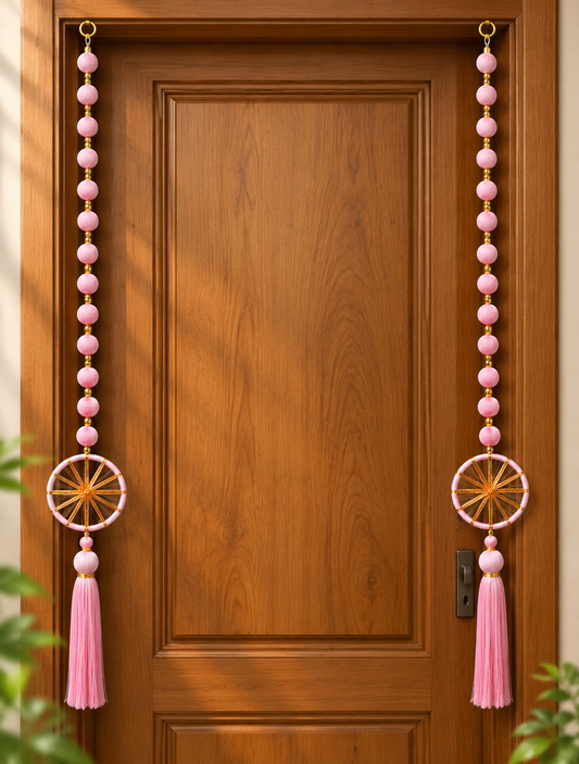 Pink Beaded Door Hanging with Tassels for Diwali Decoration - Set of 2