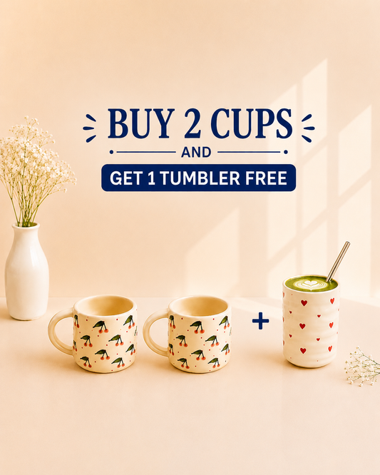 Vintage Cherry Hug Mugs Set + Free Tumbler