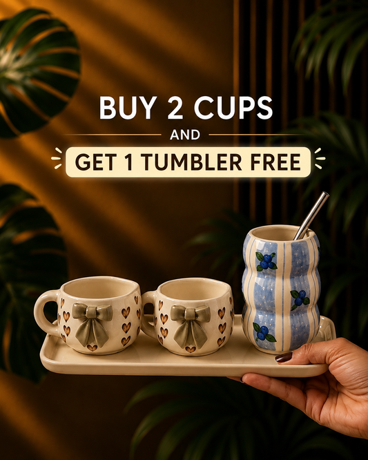 Brown Bow Polka Mug Set + Free Tumbler