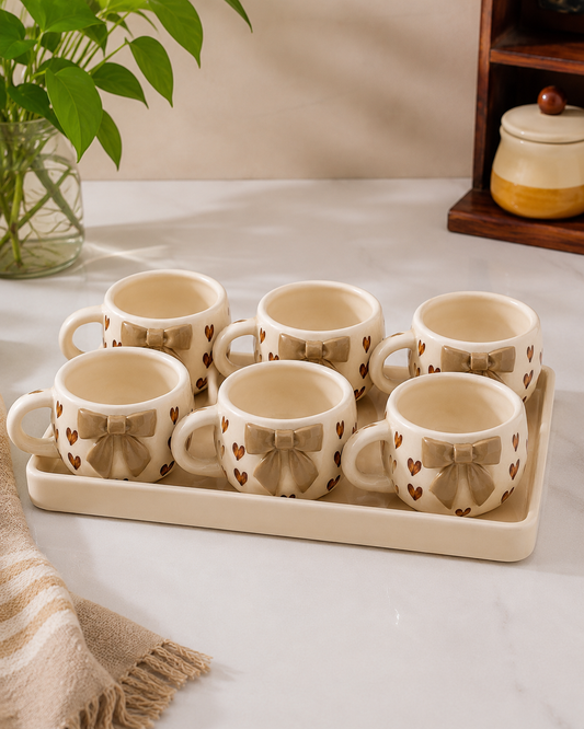 Brown Bow Polka Mug Set of 6
