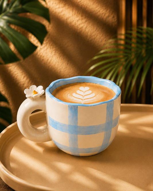 Blue Check Daisy Mug Set + Coke tumbler