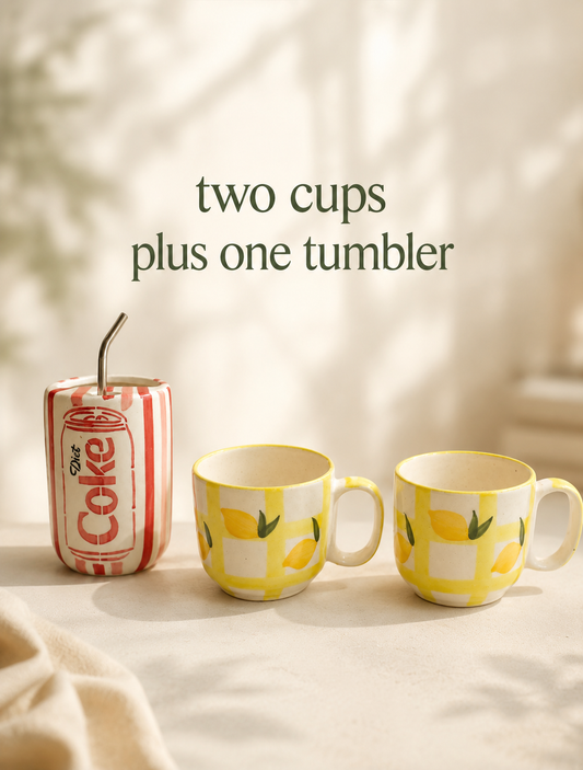 Lemon Lattice Cup Set + coke Tumbler