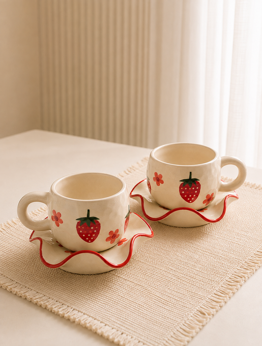 Strawberry Heart Ceramic Cup Set