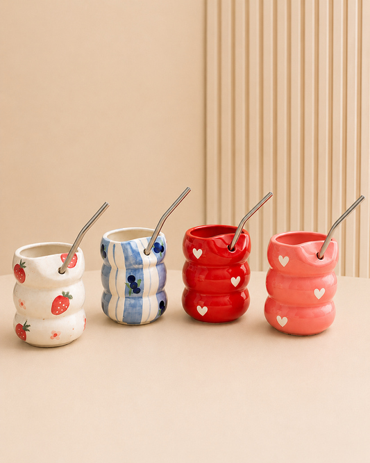 Printed Ceramic Sipper Cup Collection - Set of 4
