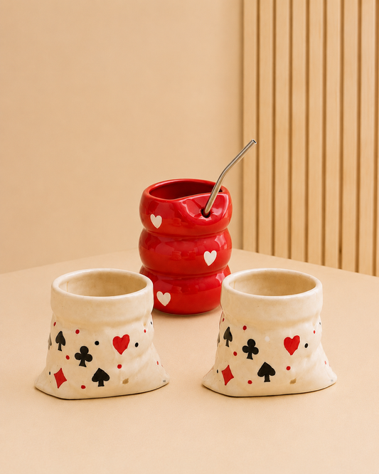 Hearts & Cards Cup Set + Red Heart Tumbler Combo