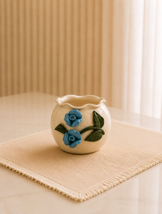 Blue Floral Ceramic Planter & Printed Mug Combo