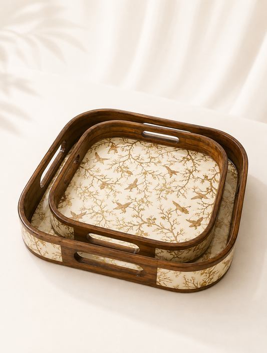 Bird & Branch Wooden Serving Tray Set of 2