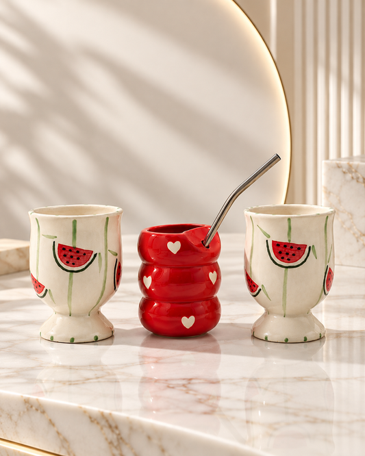 Watermelon Juice Glass Set with Red Heart Tumbler