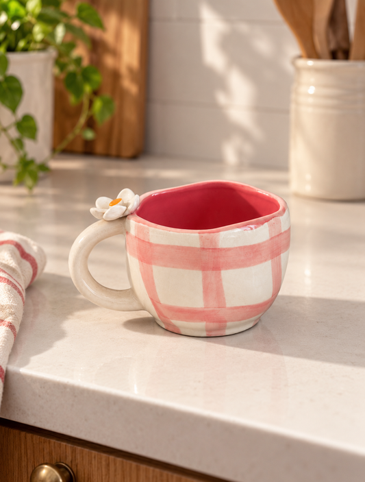 Pink Check Daisy Cup