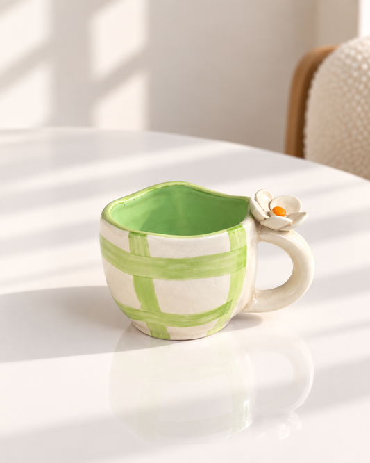 Green Check Daisy Cup