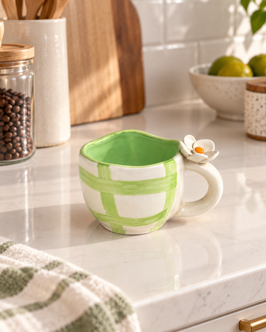 Green Check Daisy Cup